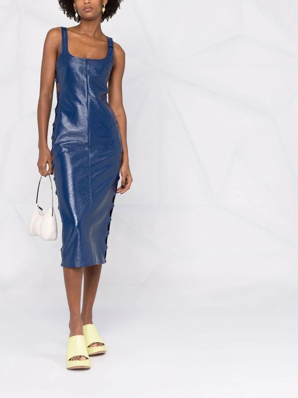 Courreges o1mle0524 Long Pressions Vinyl Dress in Blue Size M / US 6-8 / IT 42-44 - 2 Thumbnail