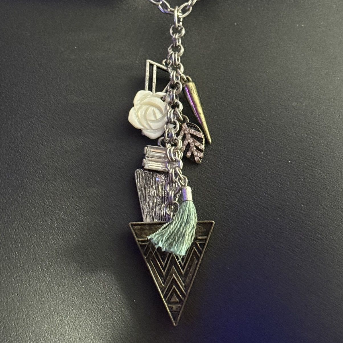 American Eagle Outfitters American Eagle long silver tone charm tassel pendant necklac Size ONE SIZE - 5 Thumbnail