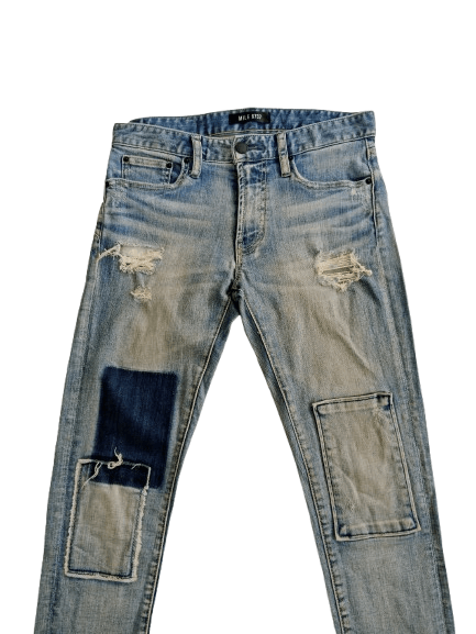 Japanese Brand MILE 6737 Distressed Jeans Patchwork Style For Women Size 29" - 3 Thumbnail