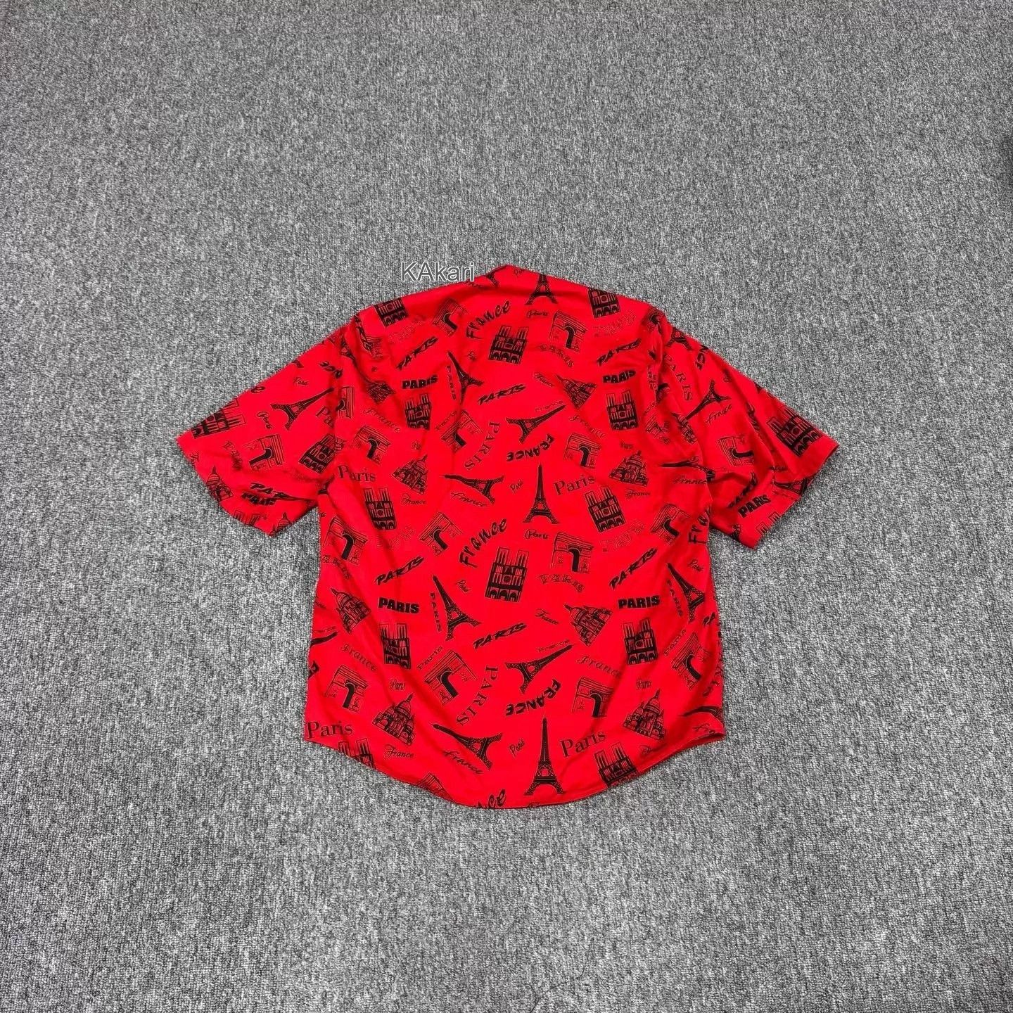 Balenciaga Red Paris Eiffel Tower Print Short Sleeve Shirt Size US S / EU 44-46 / 1 - 2 Thumbnail