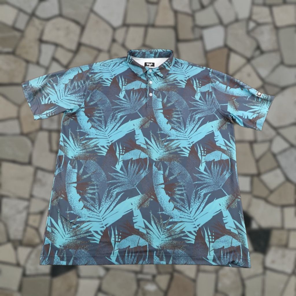 Vintage Waggle Polo Shirt Mens 2XL Blue Palm Leaf Print Golf Performance Stretch Breathable Quick Dry Size US XXL / EU 58 / 5 - 1 Thumbnail
