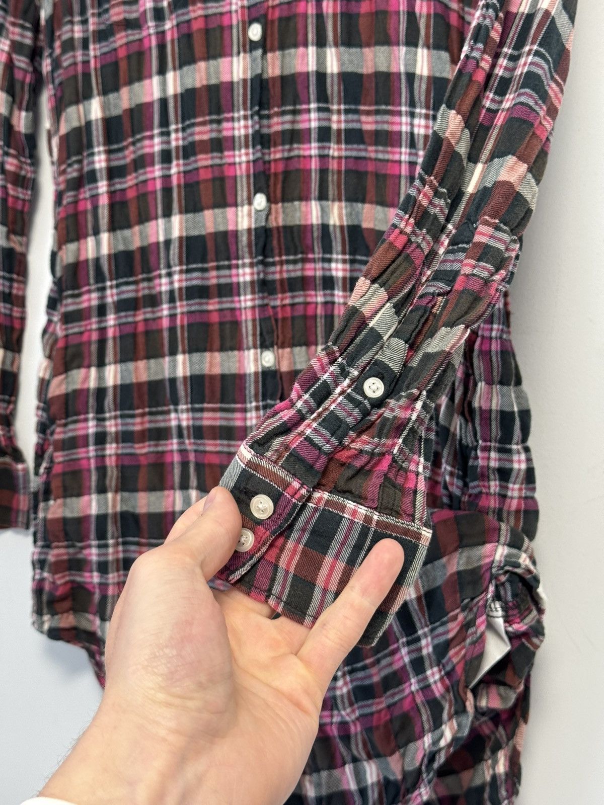Acne Studios Acne Studios Pink Plaid Flannel Shirt Long Sleeve Size XXS / US 00 / IT 34 - 12 Thumbnail