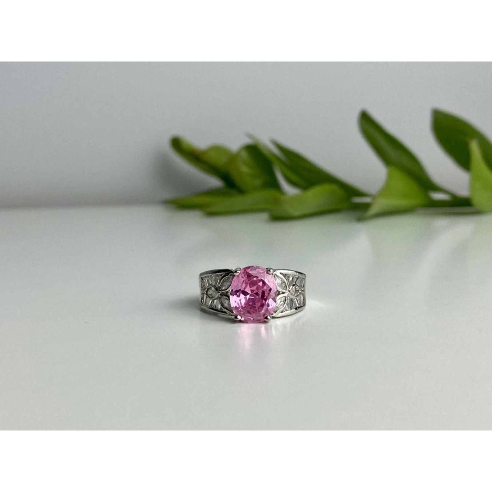 Jewelry 925 STERLING SILVER PINK & WHITE CZ RING SIZE 8 Size ONE SIZE - 2 Thumbnail