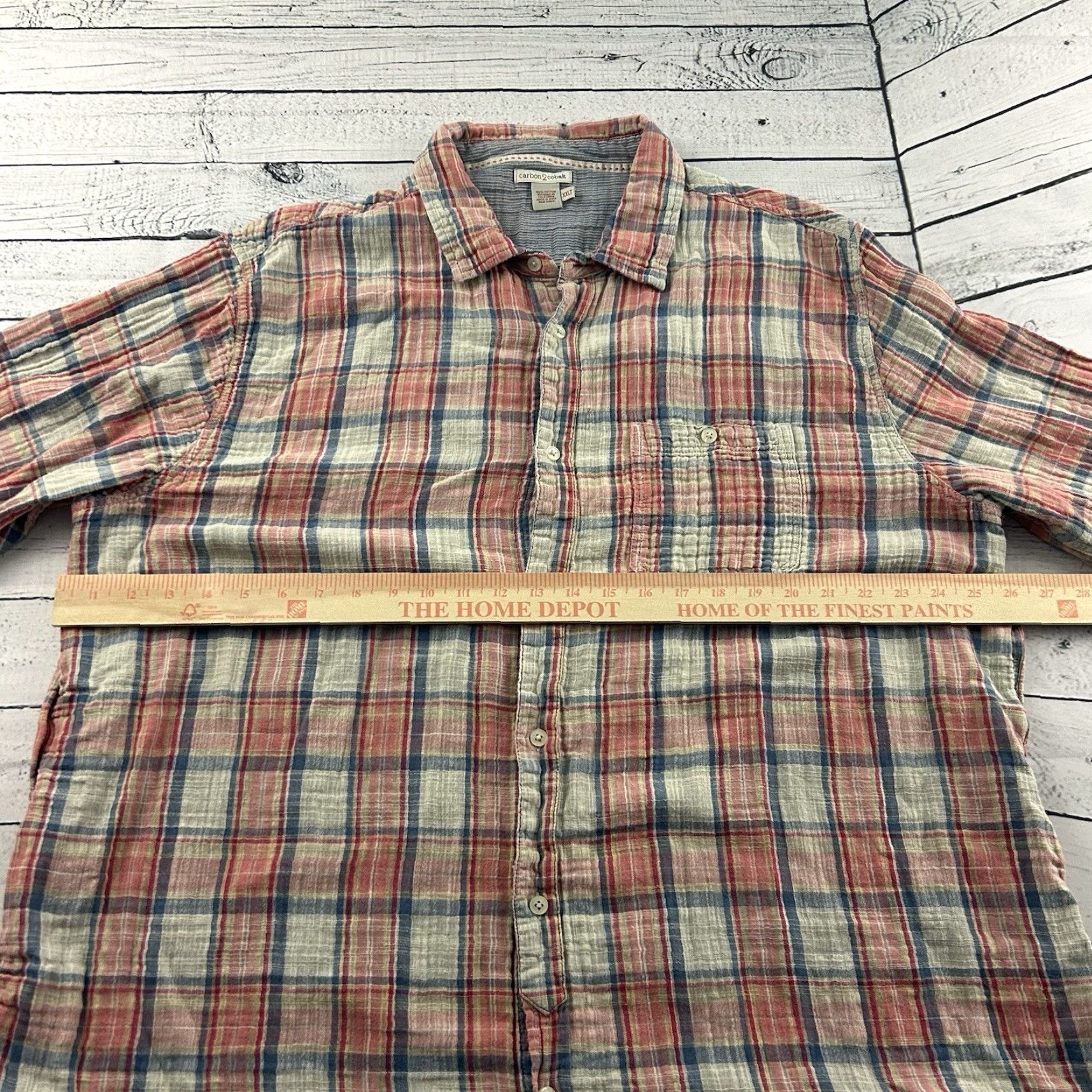 Carbon2Cobalt Carbon 2 Cobalt Plaid Cotton Seersucker Button Front Shirt Mens 2XLT Long Sleeve, Multicolor, Big & Tall, Button-Up Size US XXL / EU 58 / 5 - 4 Thumbnail