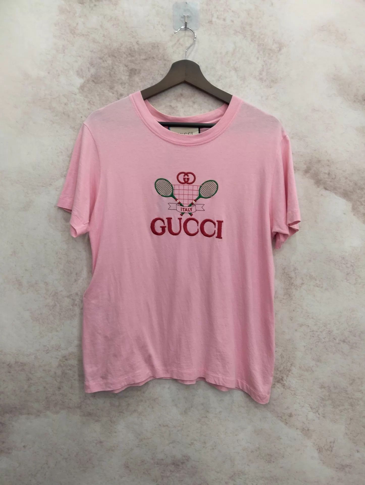 Gucci Gucci Pink Embroidered GG Tennis Racket T-shirt S Size S / US 4 / IT 40 - 1 Thumbnail