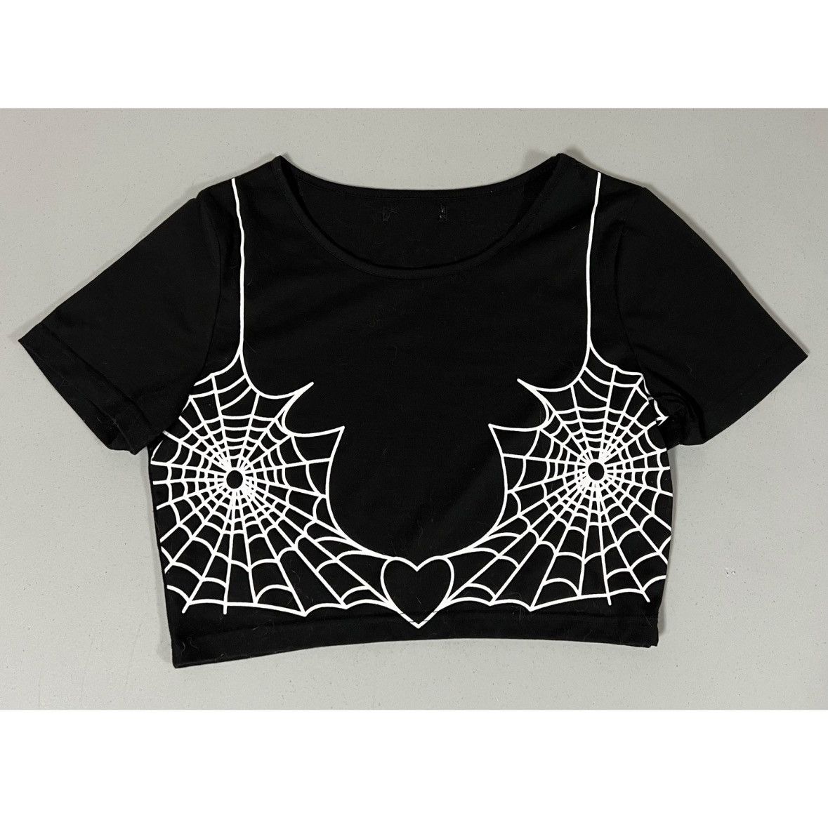 Japanese Brand Black Spiderweb Bra Heart Graphic Crop Top T-Shirt Size S 🕸️🕷️ Size S / US 4 / IT 40 - 1 Thumbnail