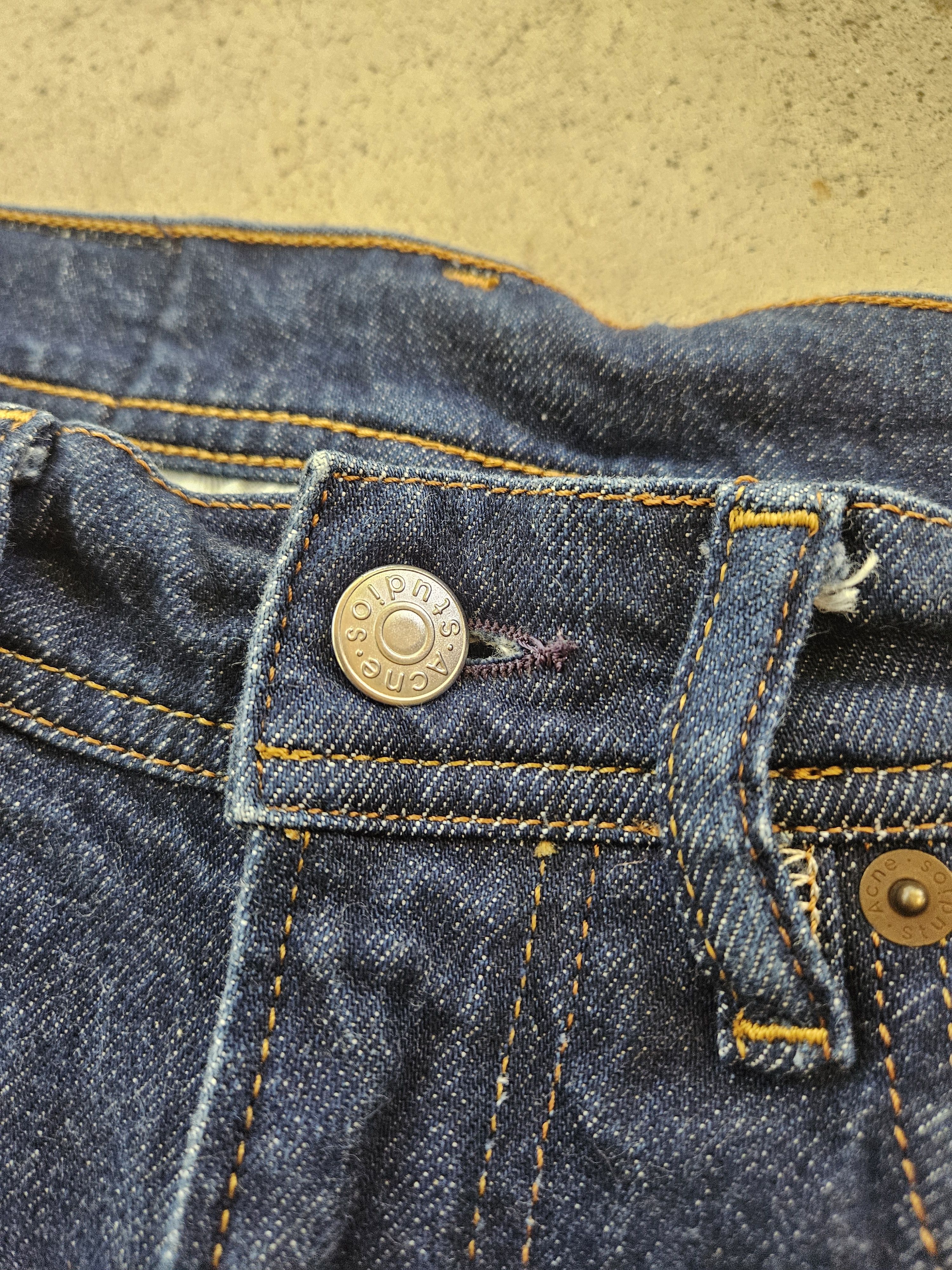 Acne Studios Melk Indigo Leather Back Patch Blue Denim Jeans Size 25" / US 0 / IT 36 - 6 Thumbnail