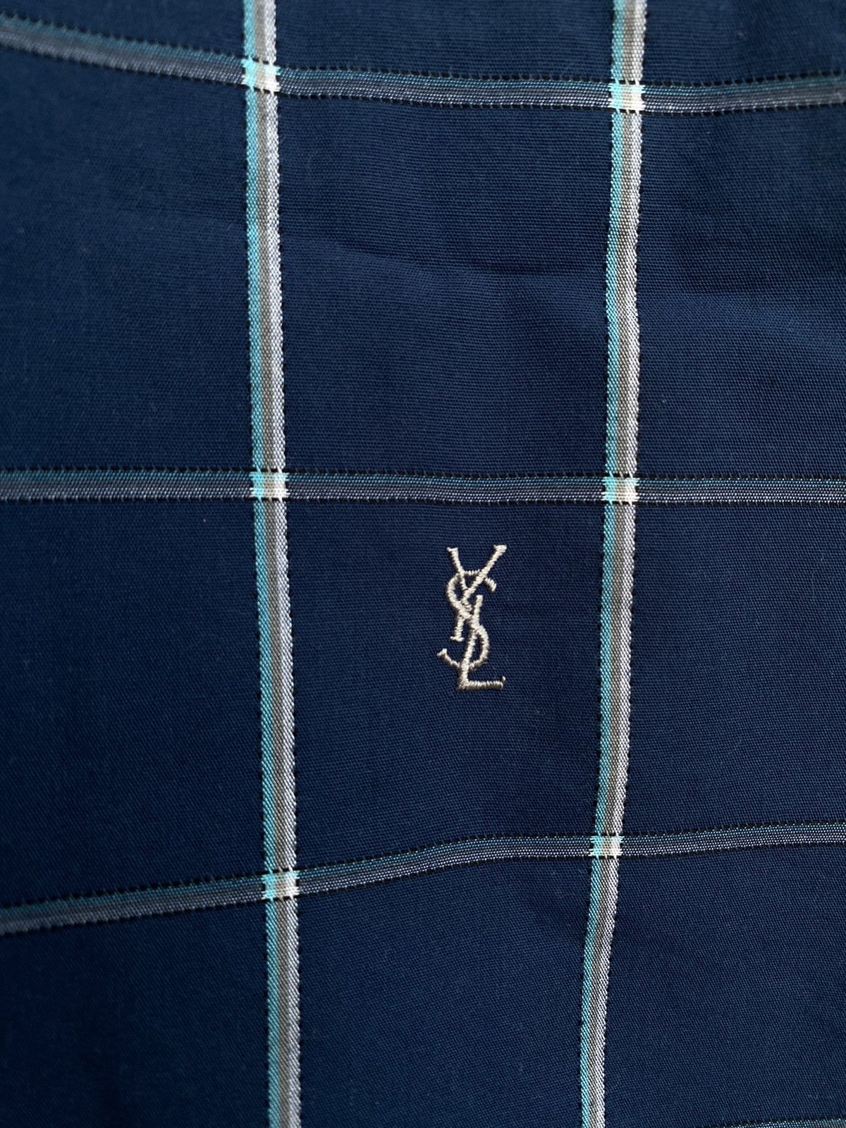 Yves Saint Laurent Cotton YSL Shirt Check Navy Size US M / EU 48-50 / 2 - 15 Thumbnail