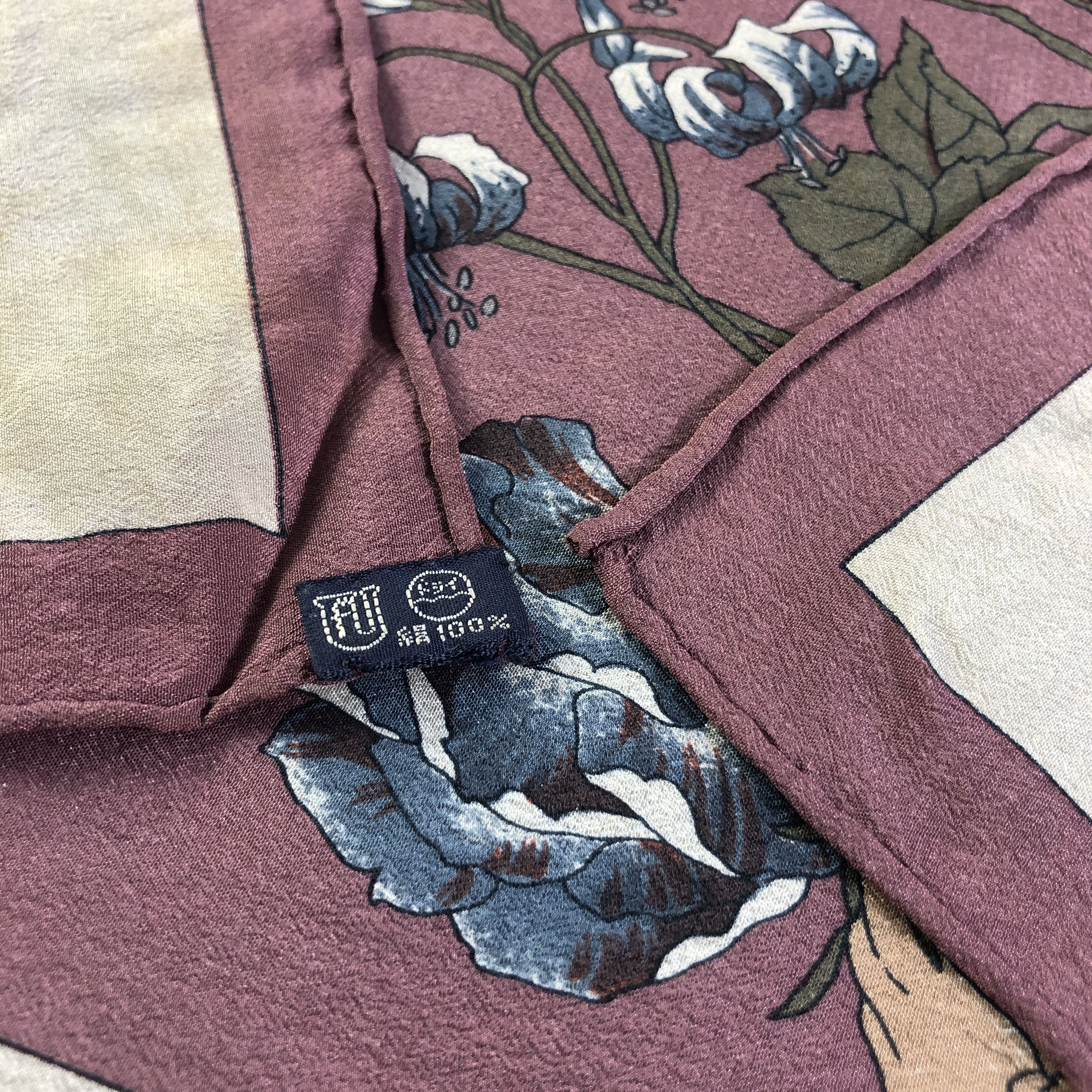 Vintage Belle Mariee Floral Hand Rolled Silk Scarf M968 Size ONE SIZE - 6 Thumbnail