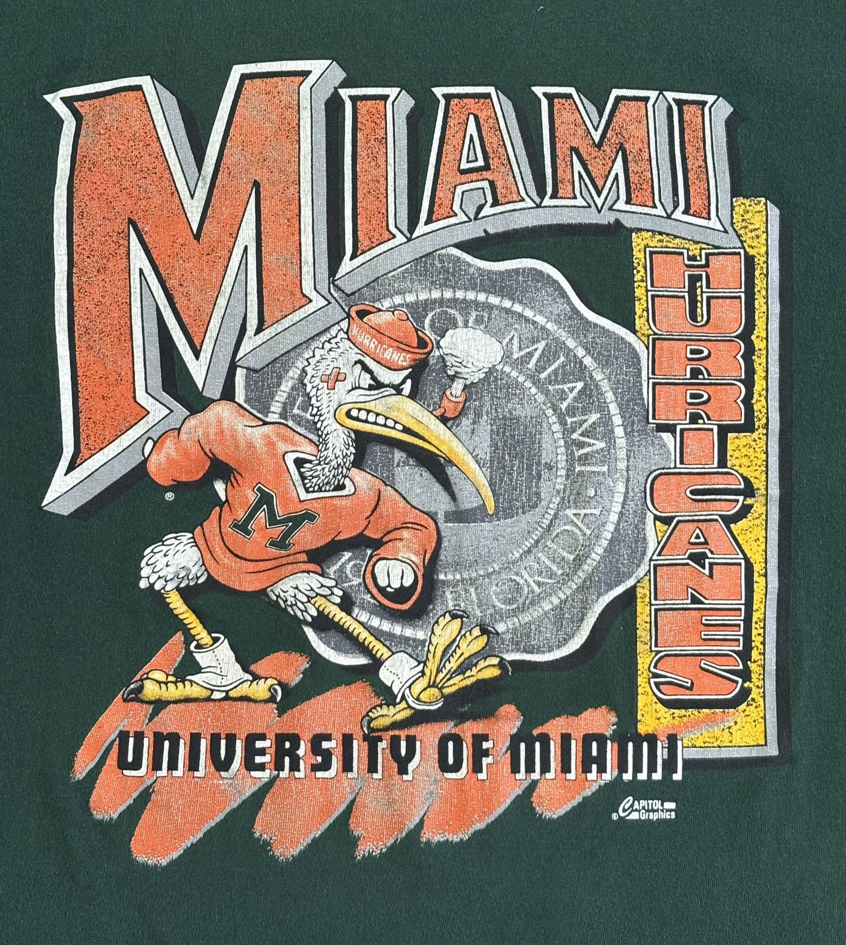 Vintage Miami Hurricanes Capitol Graphic T-Shirt vintage 90s size. L Size US L / EU 52-54 / 3 - 6 Thumbnail