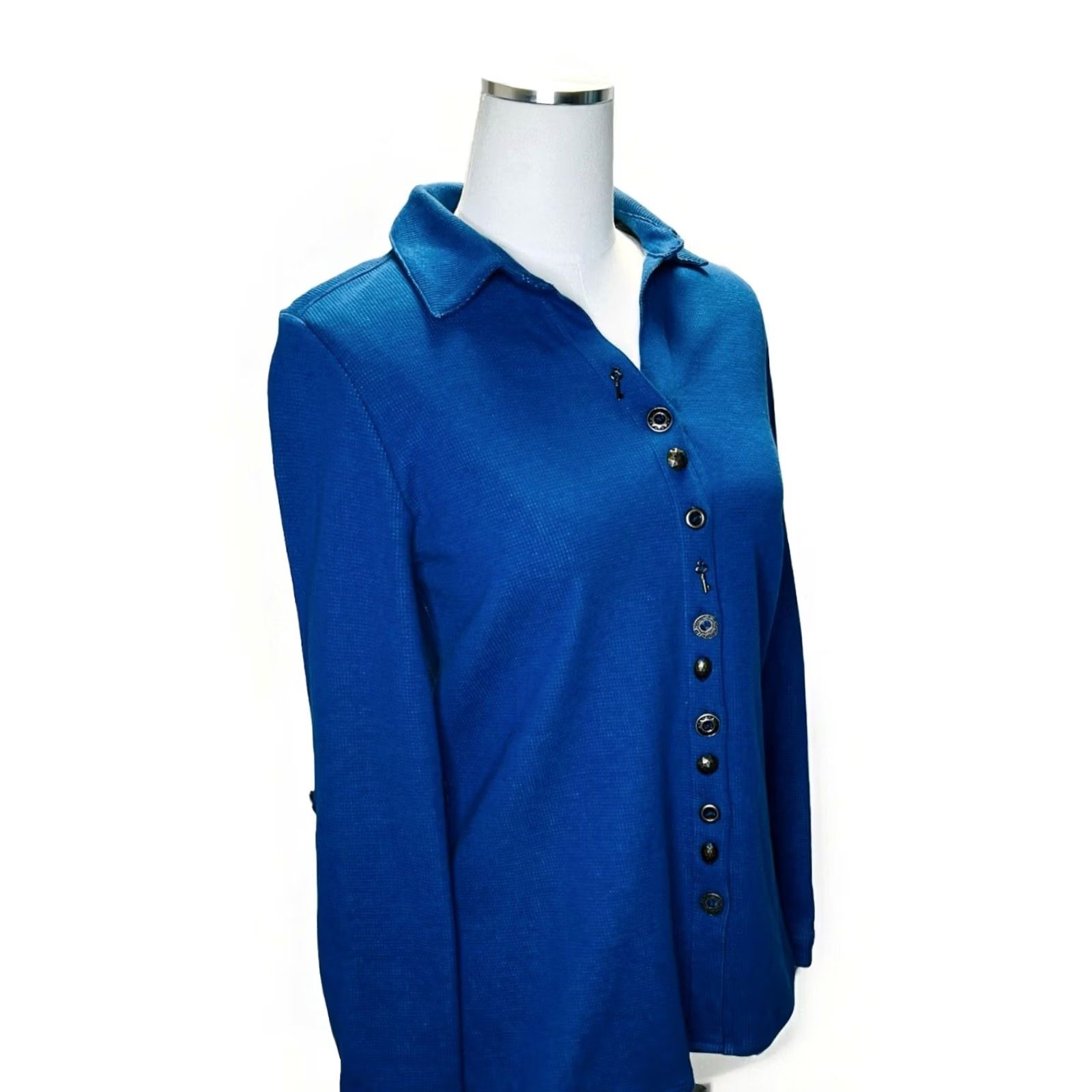 Soft Surroundings Soft Surroundings Sydney Shirt Button Up Blouse Blue XS Womens Wool Celtic? Size XS / US 0-2 / IT 36-38 - 2 Thumbnail