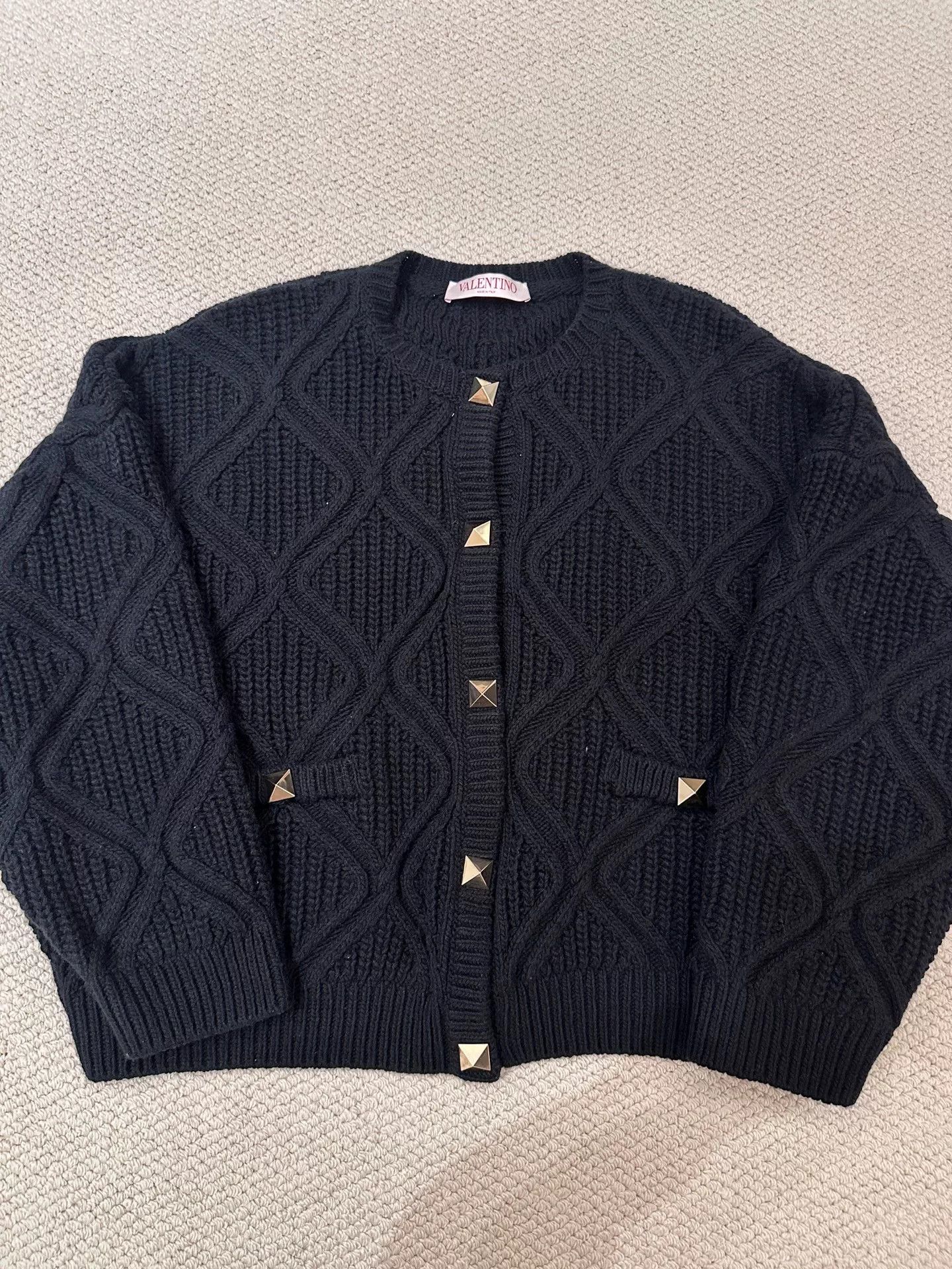 Valentino Valentino Black Knit Studded Cardigan Size US M / EU 48-50 / 2 - 1 Thumbnail