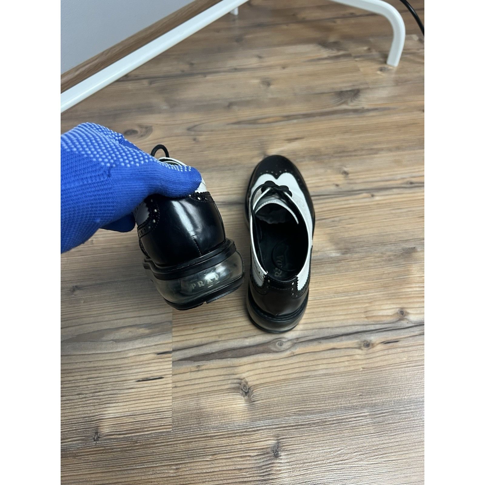 Prada PRADA Milano Women`s Black White Leather Derby Brogues Size Size US 8 / IT 38 - 8 Thumbnail