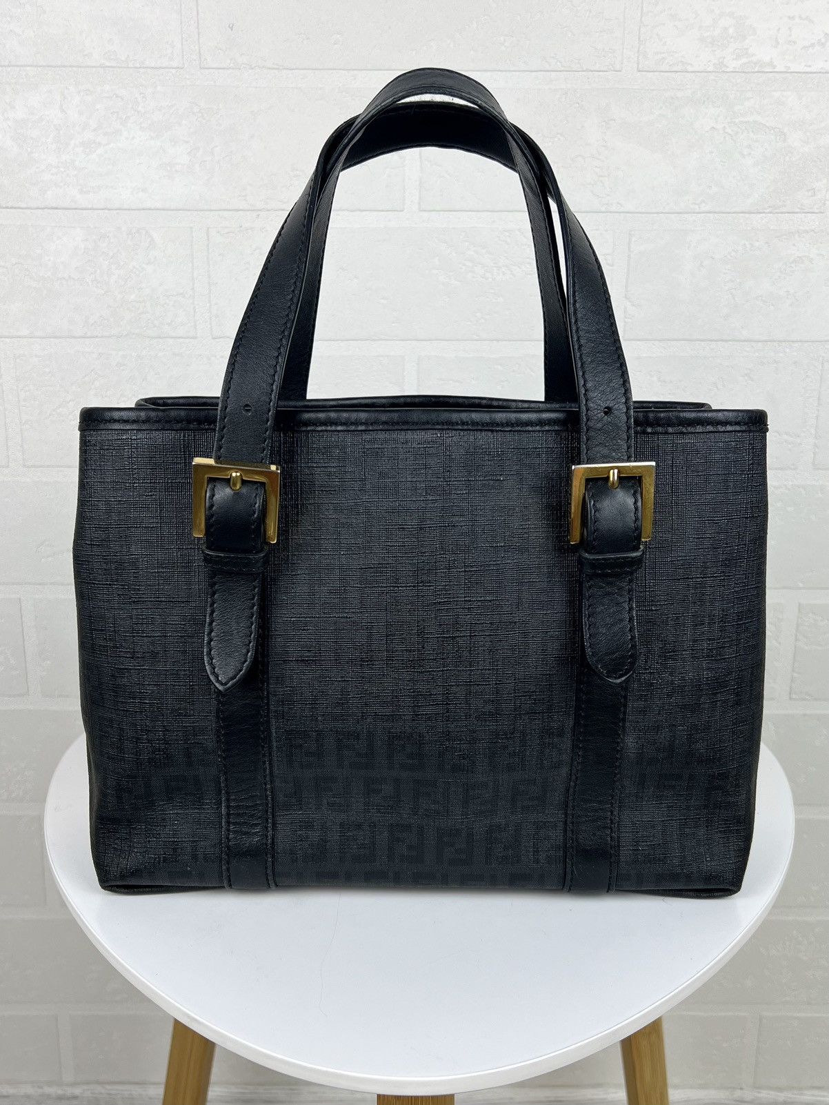 Fendi FENDI ZUCCHINO Hand Bag FF Monogram Canvas Black Women’s Size ONE SIZE - 3 Thumbnail