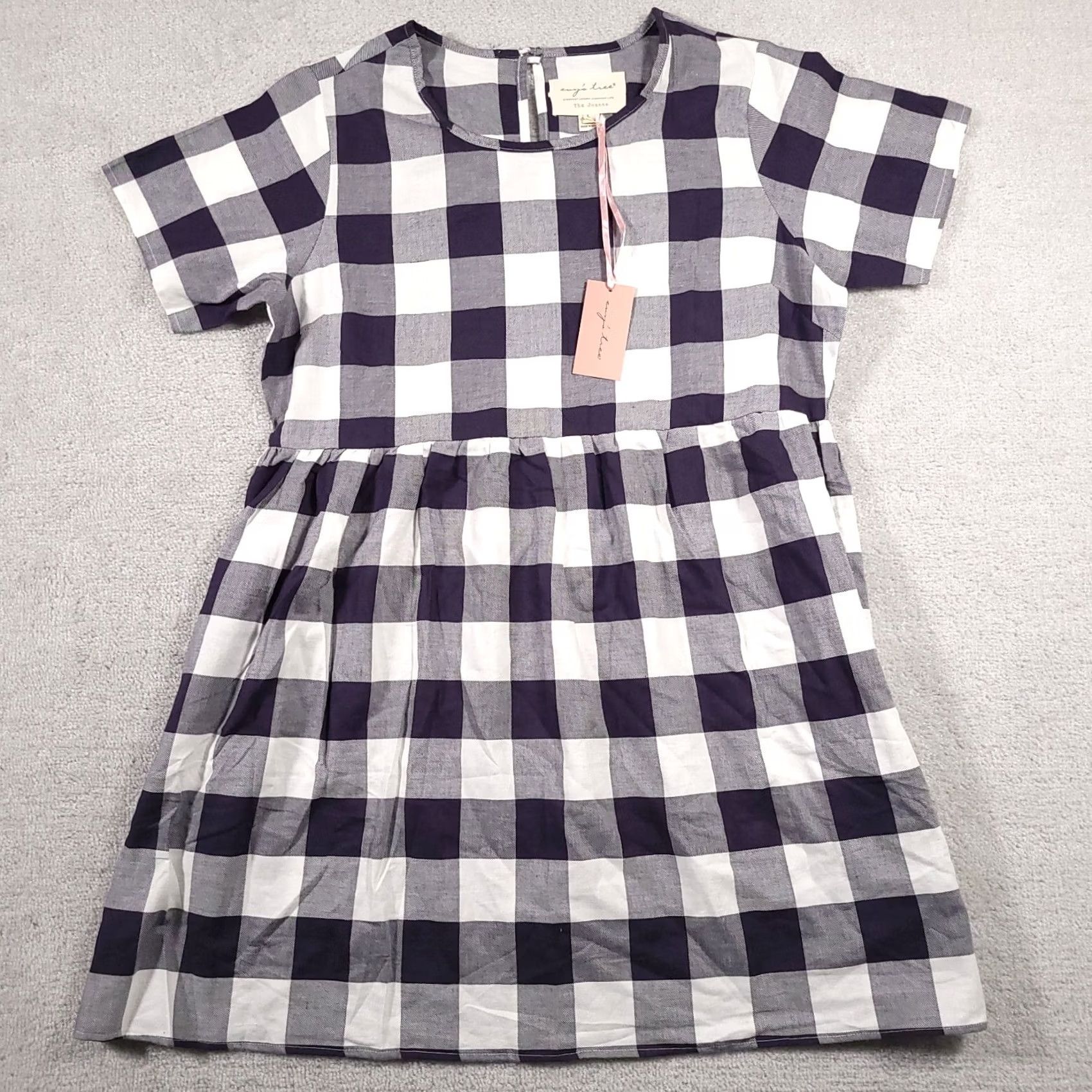 Vintage VINTAGE Evy's Tree Belinda Short Sleeve Knee Length Dress Pockets Womens Large Blue Check Size 36" / US 14 / IT 50 - 2 Thumbnail