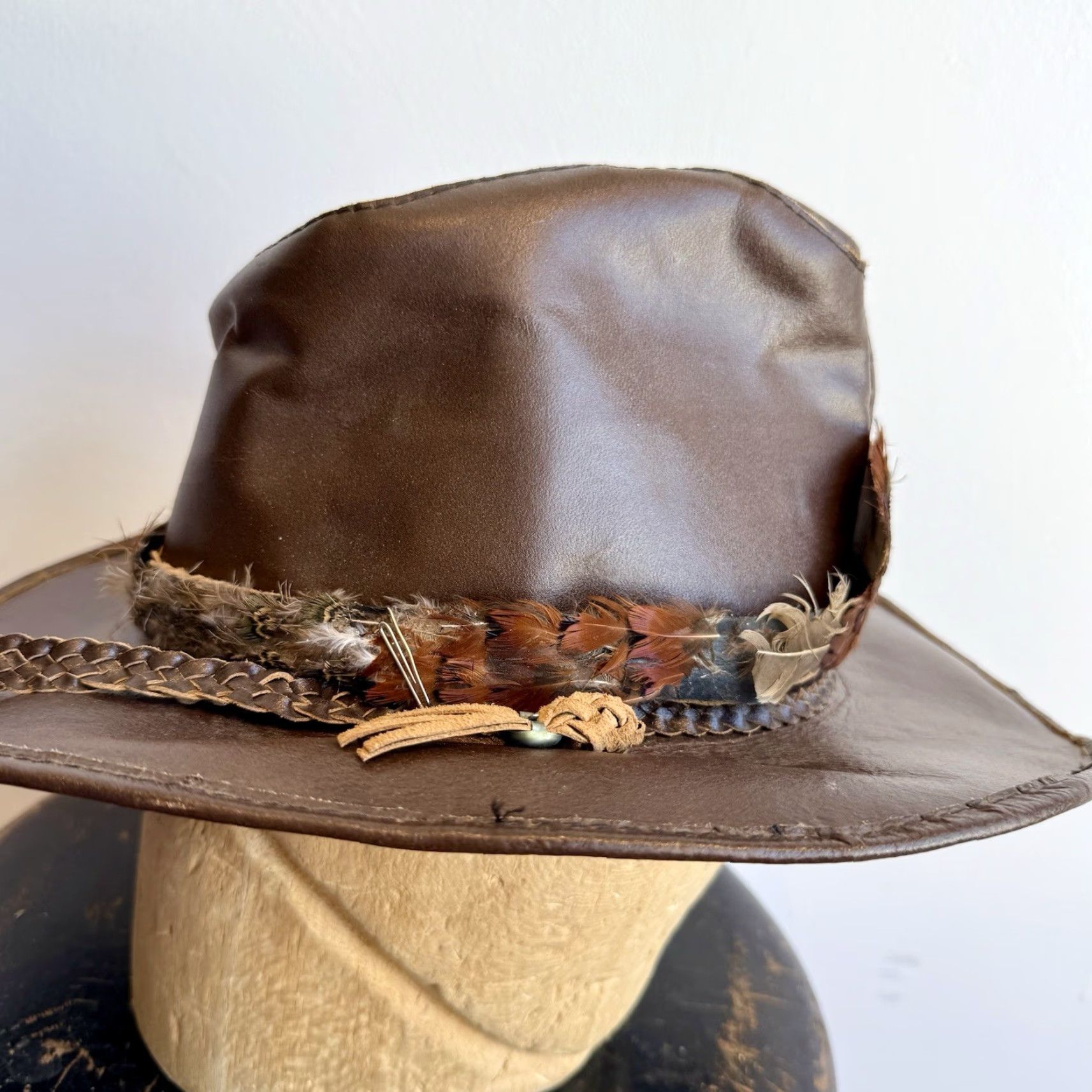 Vintage VINTAGE Cowboy Hat Leather 1970s HaT Size 7-7 1/8 Hippie Look Mens? Womens? Size ONE SIZE - 5 Thumbnail