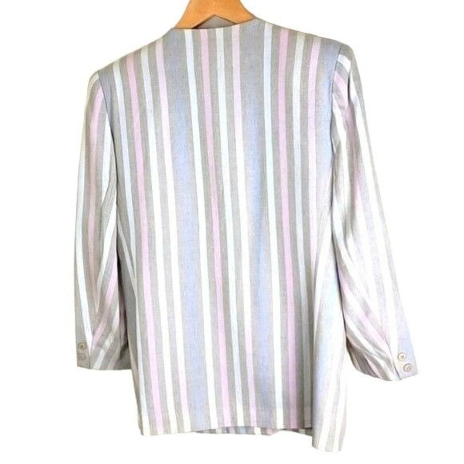Vintage Atrium Collection Collarless Striped Womens Blazer size M Size M / US 6-8 / IT 42-44 - 2 Thumbnail