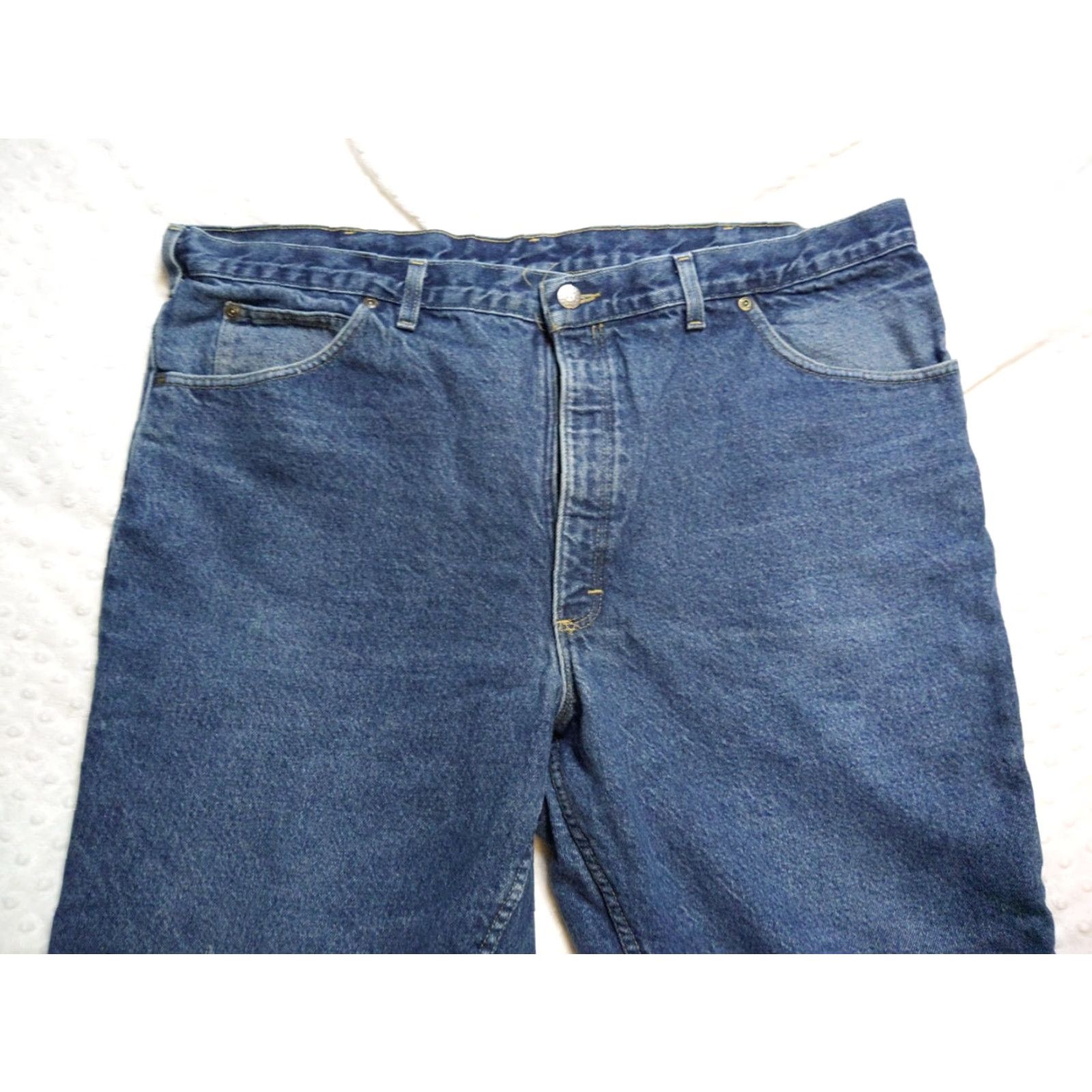 Vintage VINTAGE OshKosh Jeans Mens 44x30 Red Flannel Lined Blue Denim Straight Leg 90s Pants - Shirt? Size US 44 / EU 60 - 4 Thumbnail