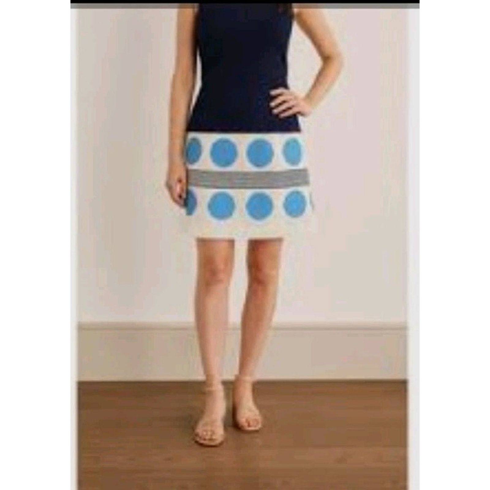Boden Blue Embroidered A-Line Dress 4R Retro Twiggy Mod