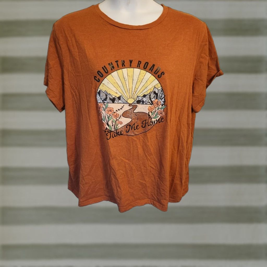 Shein SheIn Curve Country Roads Take Me Home T-Shirt Womens 4XL Orange Crew Neck Short Sleeve Casual Solid Breathable Easy Care Plus Size Womens Size XXL / US 16-18 / IT 52-54 - 1 Thumbnail