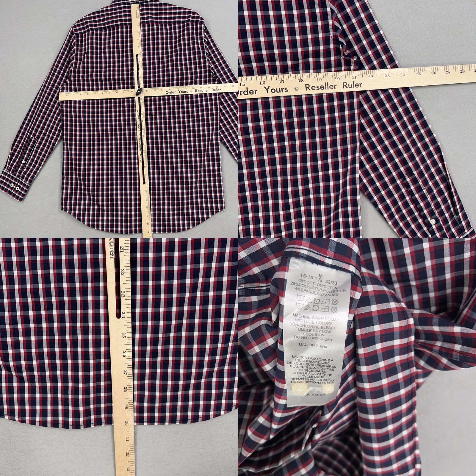Lucky Brand Lucky Brand Shirt Mens Medium Red Navy Check Plaid Slim Fit Stretch Casual Dress Shirt Size US M / EU 48-50 / 2 - 8 Thumbnail