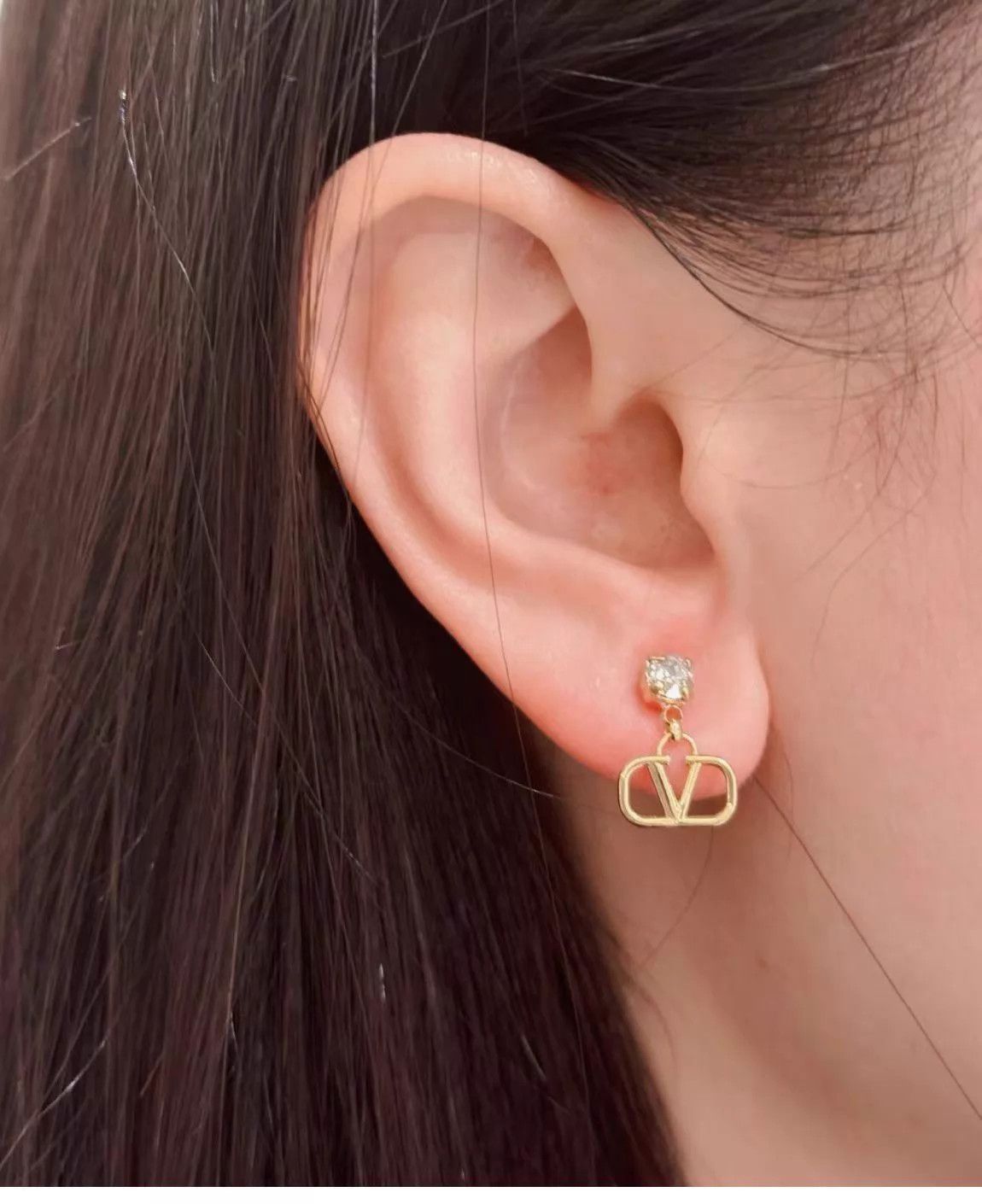 Valentino VALENTINO VLOGO SIGNATURE Gold Diamond V Earrings AK981 Size ONE SIZE - 9 Thumbnail