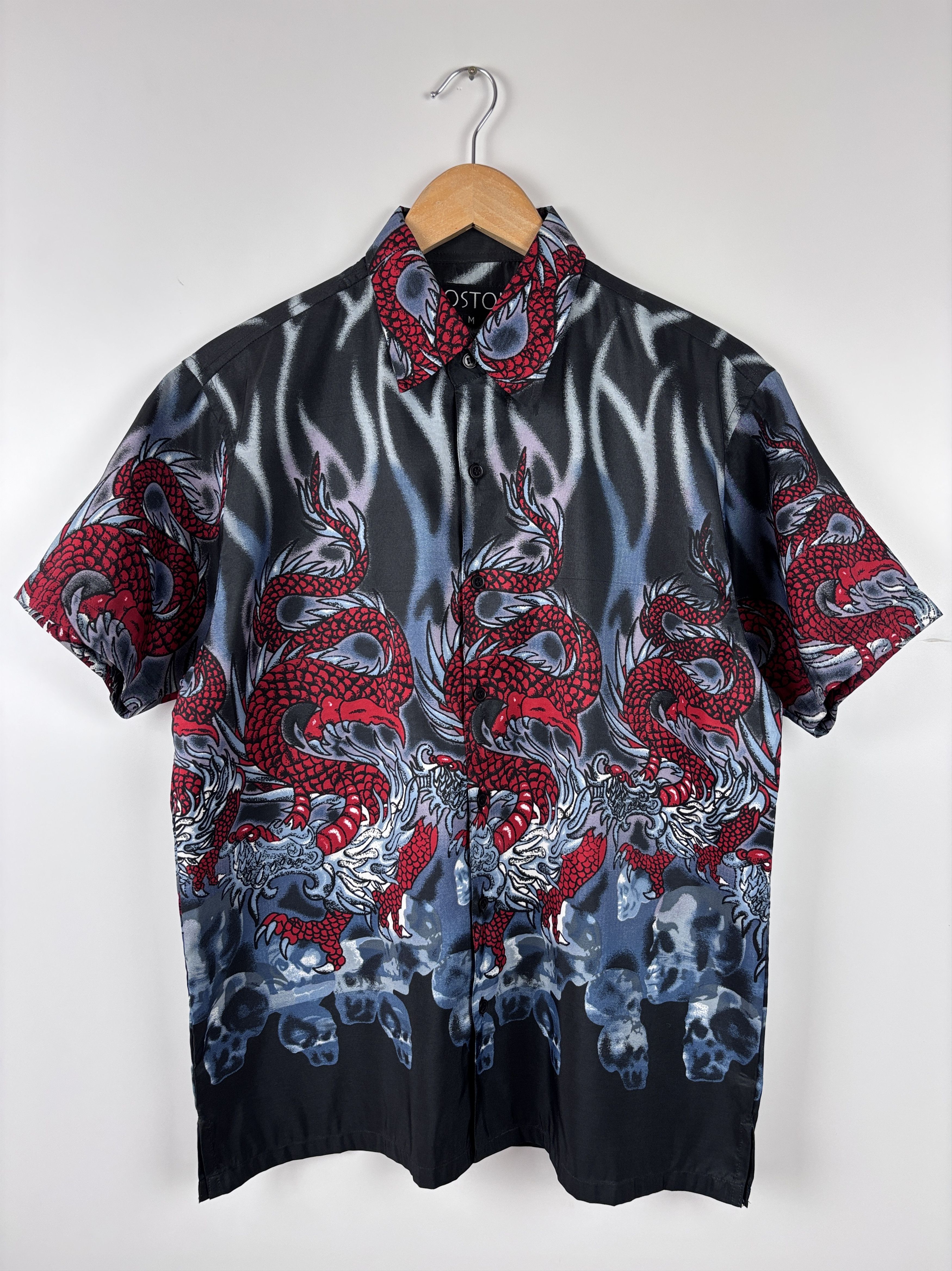 Japanese Brand × Vintage Y2K Boston Dragon Fire Flame All Over Print Button Up Shirt Size US M / EU 48-50 / 2 - 1 Thumbnail