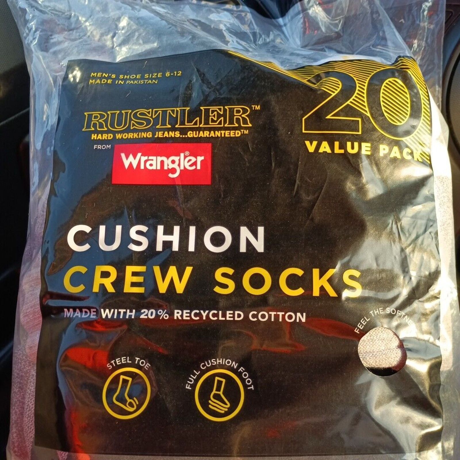 Wrangler Wrangler Rustler Mens Cushion Crew Socks, 20 pack Reinforced Size ONE SIZE - 2 Thumbnail