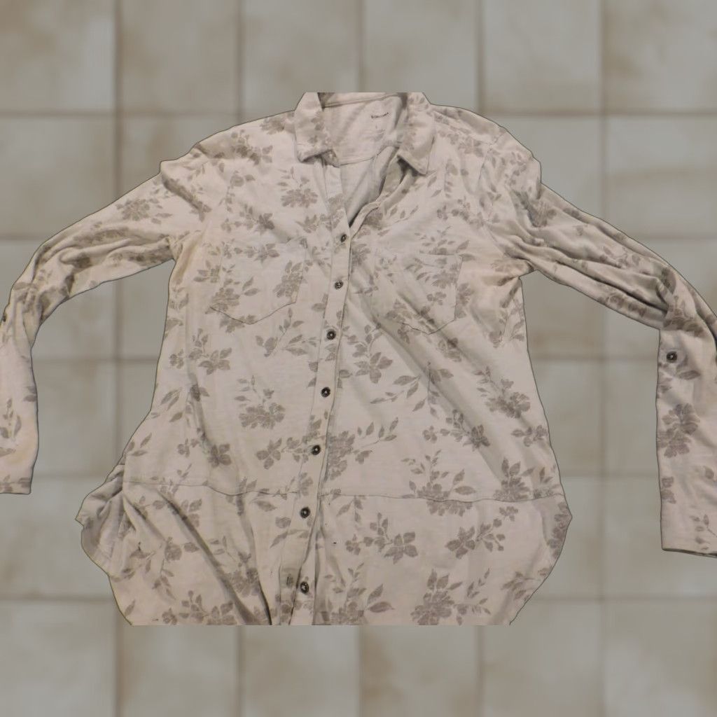 Vintage Sonoma Blouse Women L Gray Floral Button Down Stretch Casual Shirt Size L / US 10 / IT 46 - 1 Thumbnail