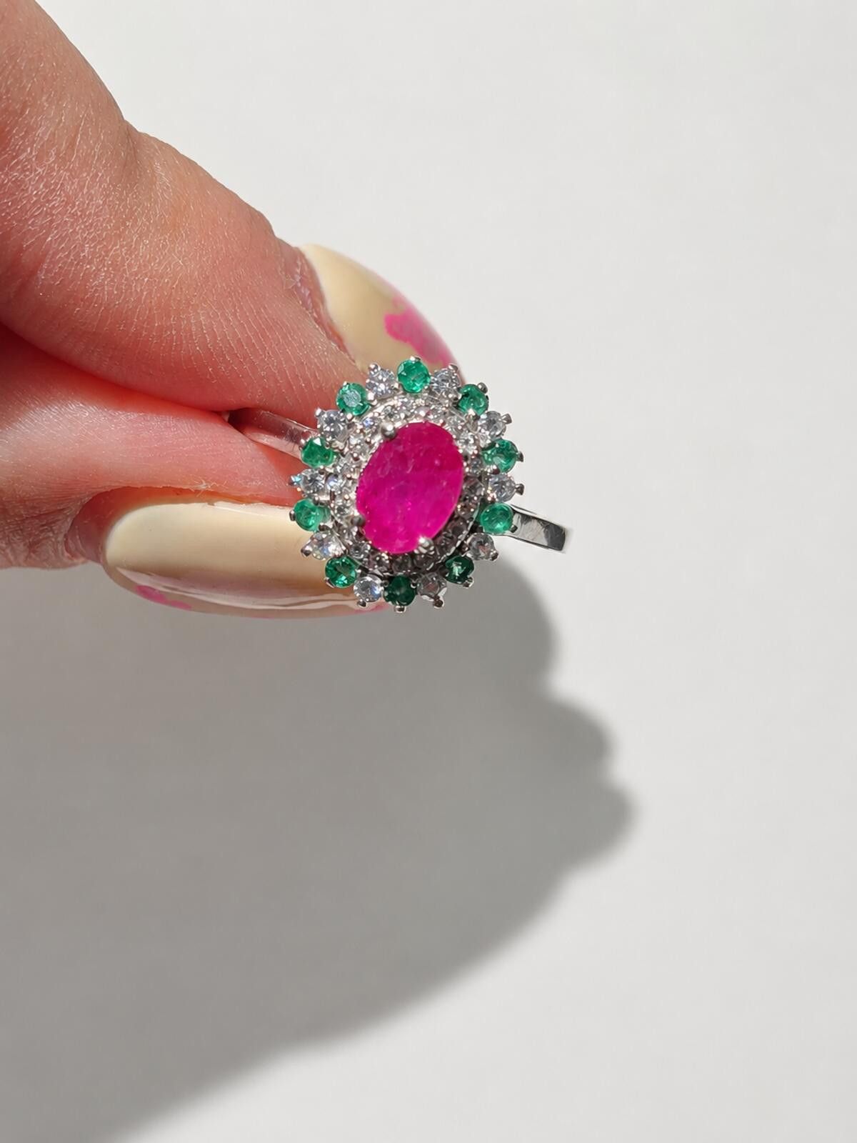 The Unbranded Brand Montepuez Ruby, Emerald & Moissanite Solitare Ring 1.85ct Size ONE SIZE - 2 Thumbnail