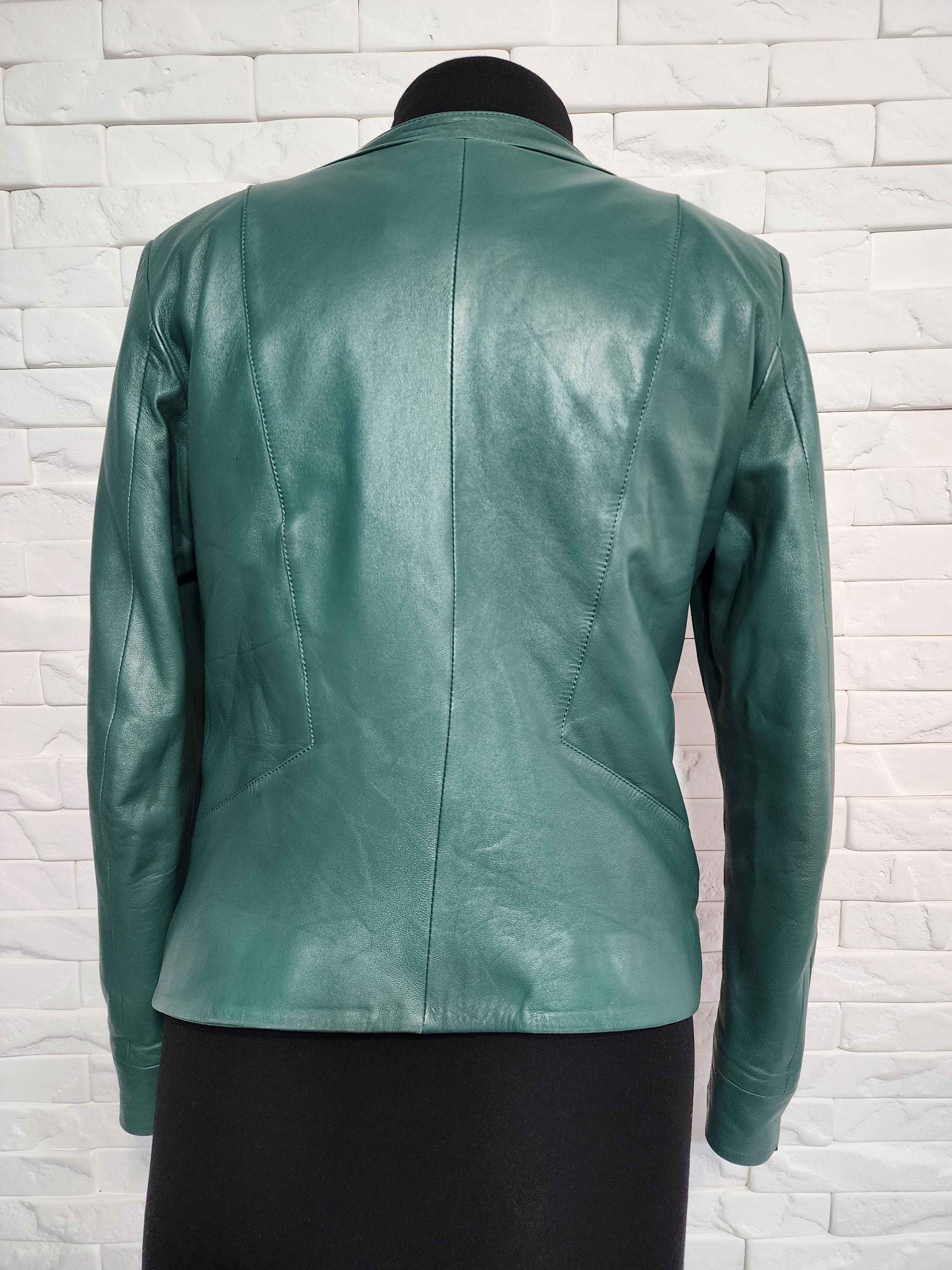 Other Green Leather Jacket: Women's Genuine Zippered Coat. Size M. Size M / US 6-8 / IT 42-44 - 4 Thumbnail