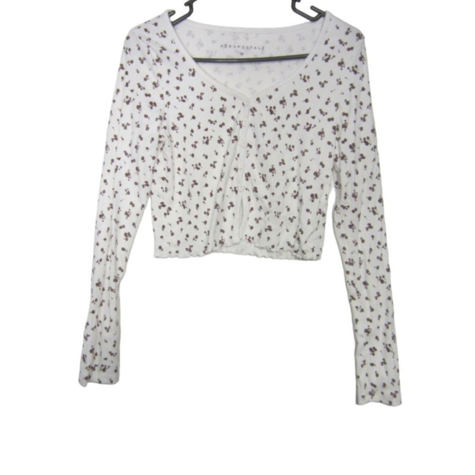 Aeropostale Y2K White Floral Cropped Long Sleeve Top Aeropostale M Size M / US 6-8 / IT 42-44 - 2 Thumbnail