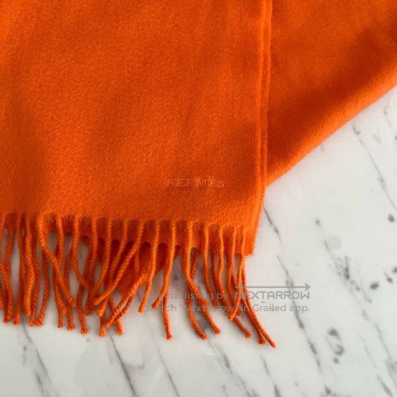 Hermes Hermes Orange cashmere fringed scarf Size ONE SIZE - 2 Thumbnail