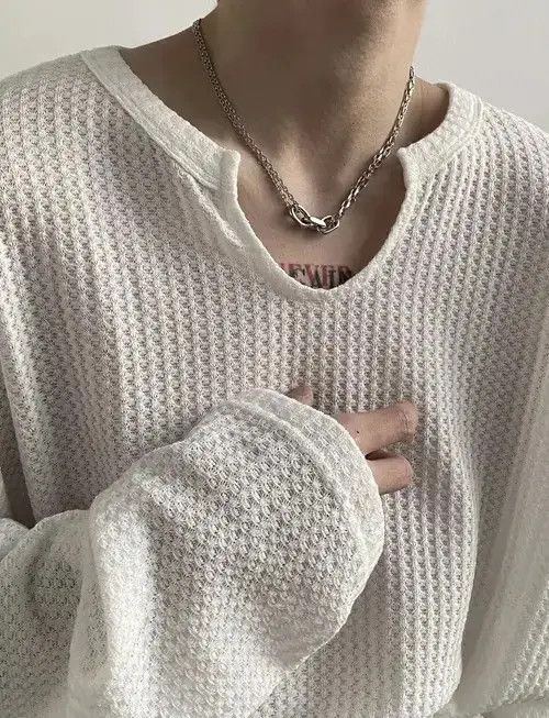 VIBE Korean fashion white U neck long sleeve waffle top Size US L / EU 52-54 / 3 - 3 Thumbnail