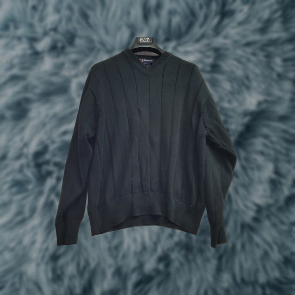 Faconnable VINTAGE Faconnable Sweater Mens Large Black Wool Long Sleeve V Neck Pullover Knit Regular Fit Classic Knitwear Size US L / EU 52-54 / 3 - 1 Thumbnail