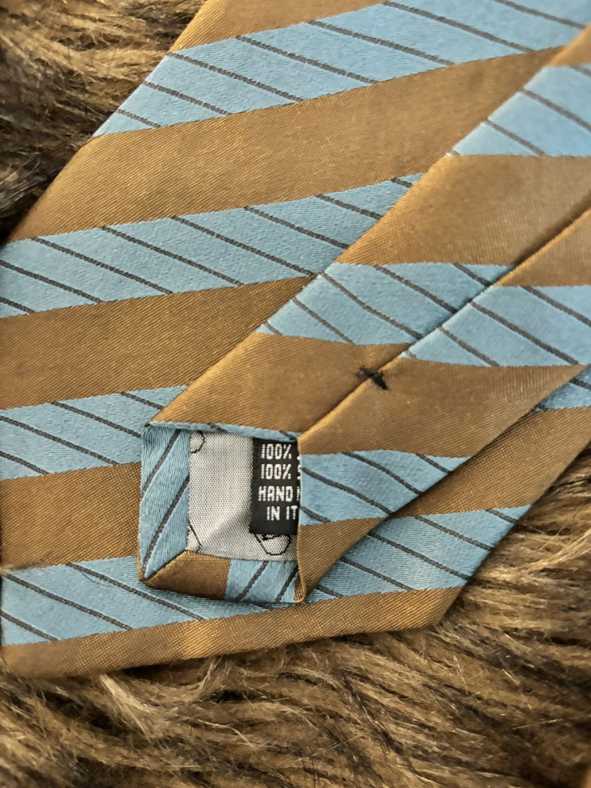 Valentino Valentino Roma Silk Striped Necktie — Gold & Aqua Size ONE SIZE - 4 Thumbnail