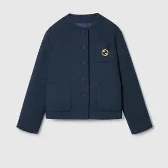 Gucci o1loc1c0226 787640 Cotton Tweed Jacket With Brooch Dark Blue Size XS / US 0-2 / IT 36-38 - 1 Preview