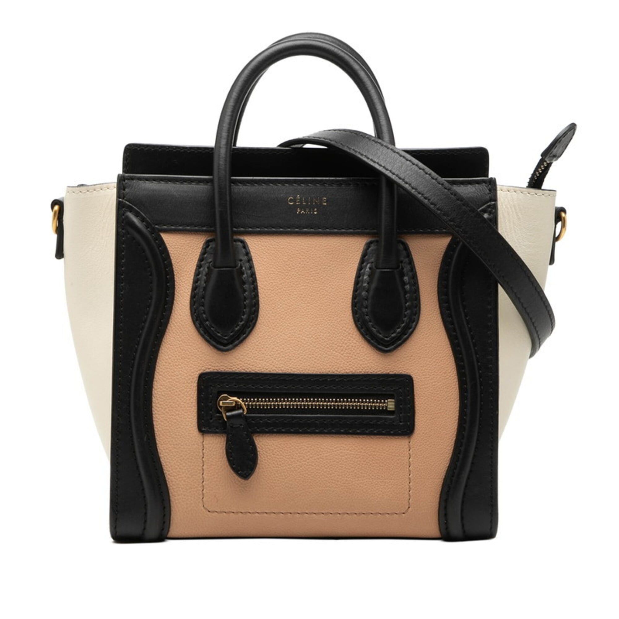 Celine Celine Luggage Nano Shopper Handbag/Shoulder Bag, 2-Way, Beige, Black, White Leather, Women's CELINE Size ONE SIZE - 1 Thumbnail