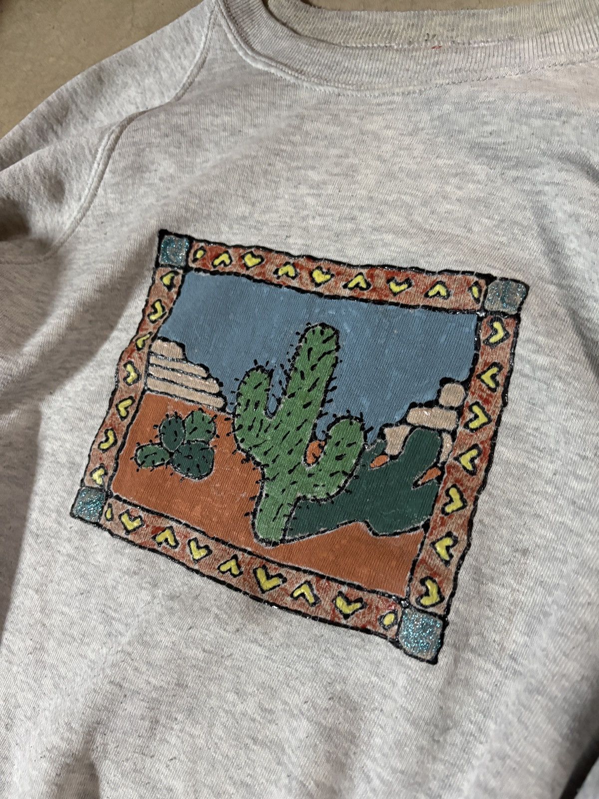 Jerzees VTG 90s Jerzees Cactus Art Graphic Crewneck Sweatshirt Gray Size US L / EU 52-54 / 3 - 2 Thumbnail
