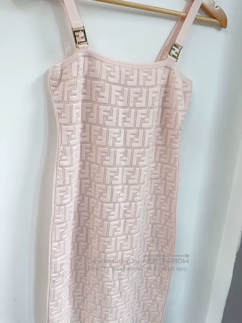 Fendi Fendi Pink Knit Jacquard Logo Camisole Dress Size XS / US 0-2 / IT 36-38 - 6 Thumbnail