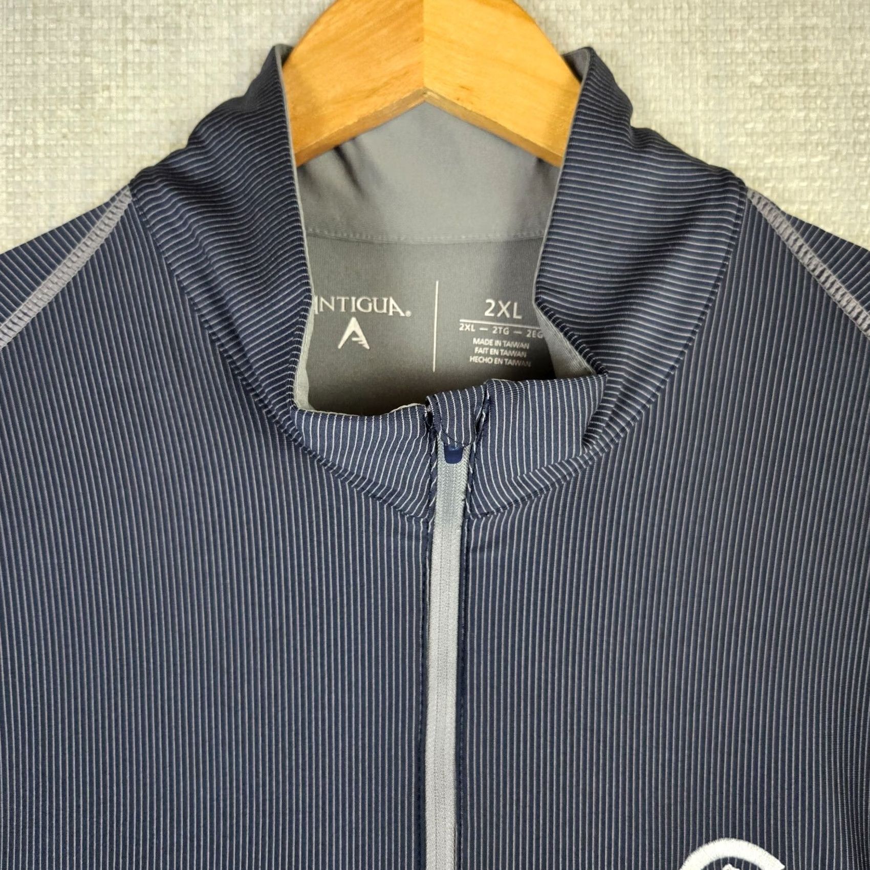 Logo 7 ANTIGUA Chicago Cubs 1908 Logo Mens 2XL 1/2 Zip Pullover Blue Striped Performance Windshirt Pullover Shirt Windshirt Windbreaker Cubs Chest Logo Mens Size US XXL / EU 58 / 5 - 3 Thumbnail
