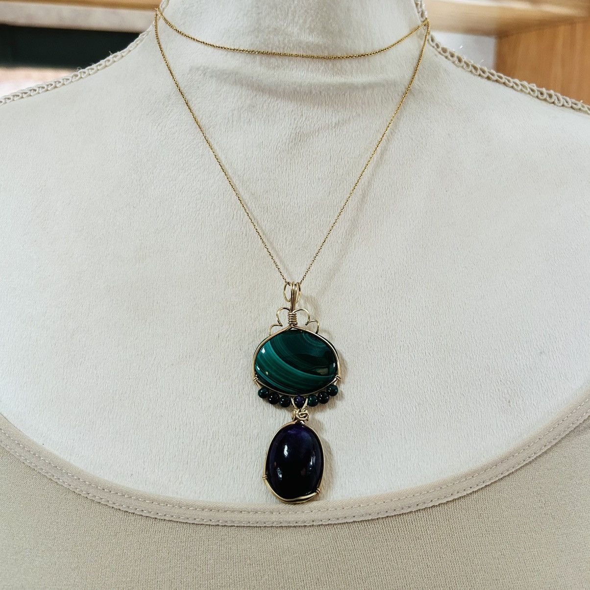 Handmade Hand crafted genuine stone amethyst malachite necklace Size ONE SIZE - 4 Thumbnail