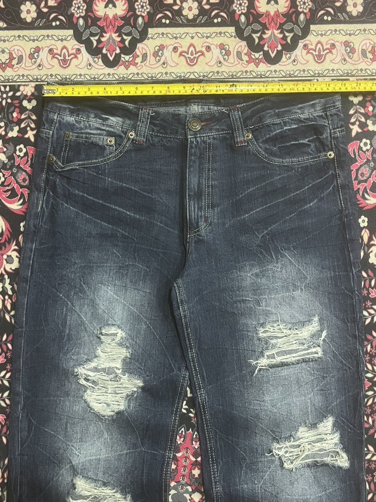 Le Grande Bleu (L.G.B.) Back & Forth Dark Blue Ripped Frayed Leg Loose Baggy Jeans Size US 36 / EU 52 - 11 Thumbnail