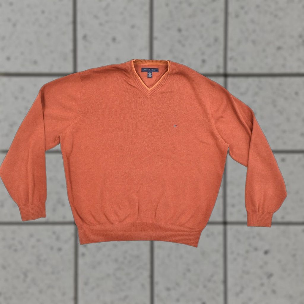 Tommy Hilfiger Tommy Hilfiger Men's 2XL Burnt Orange V-Neck 100% Cotton Ribbed Knit Sweater Pullover Long Sleeve M Washable Logo Regular Fit Shirt Size US XXL / EU 58 / 5 - 1 Thumbnail