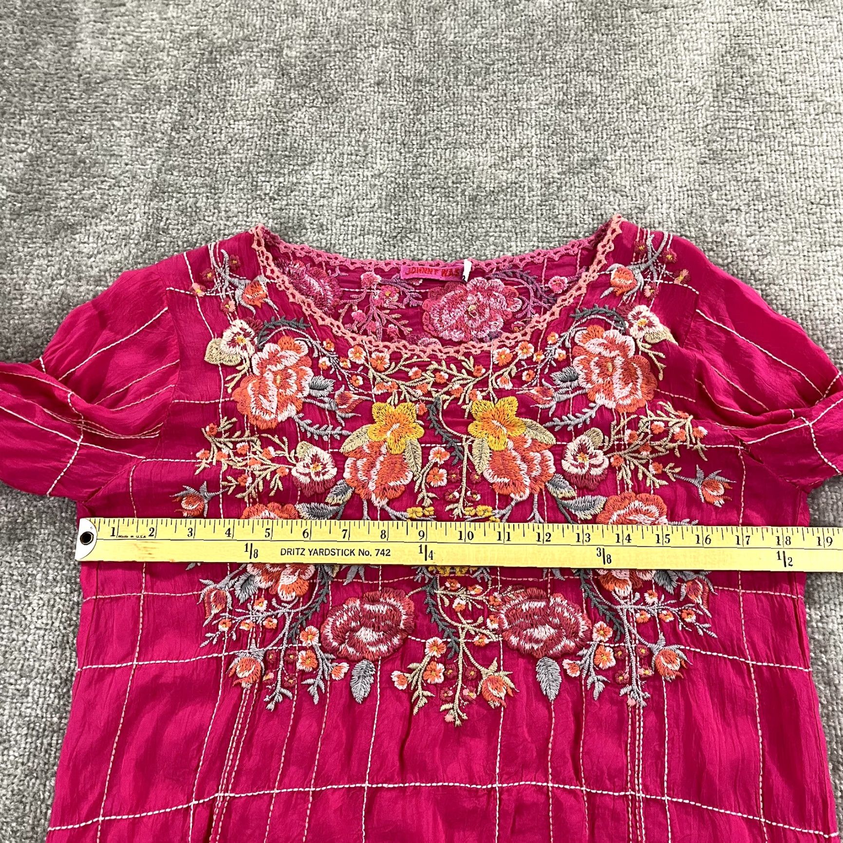 Johnny Was Johnny Was Blouse Womens XS Beth Tunic Pink Floral Embroidered Rayon Cupra Size XS / US 0-2 / IT 36-38 - 7 Thumbnail