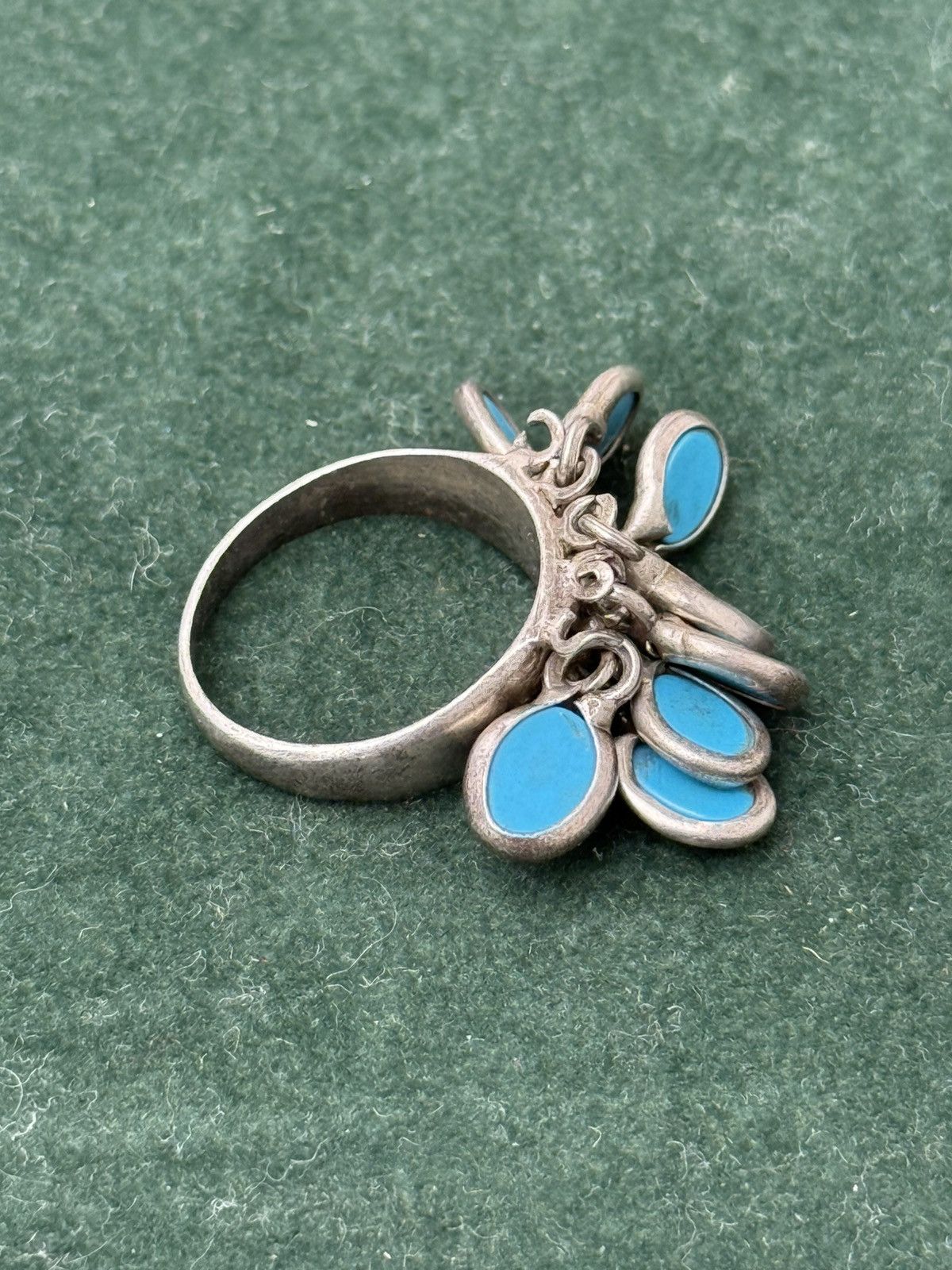 Sterling Silver Vintage Turquoise Dangle Sterling Silver Ring Size ONE SIZE - 3 Thumbnail
