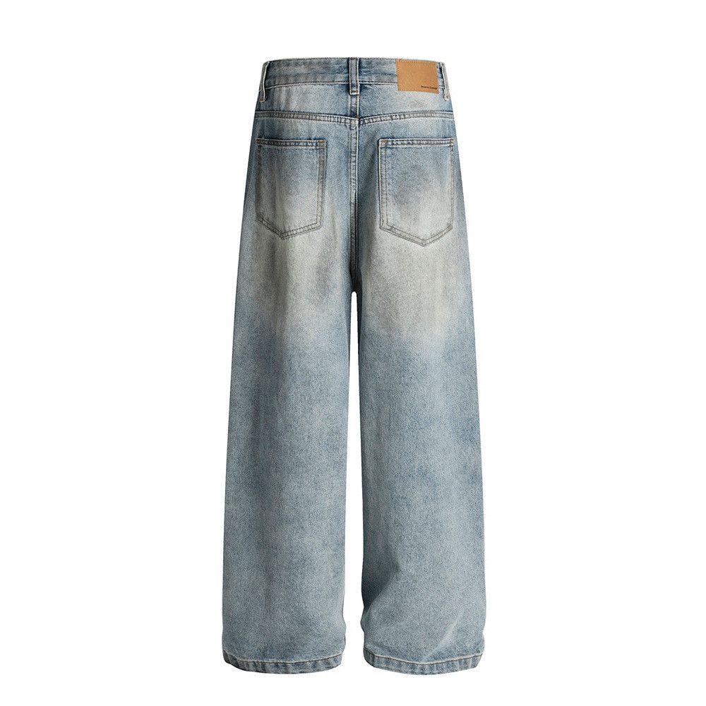 Vintage Punk men's loose wide-leg washed distressed dirty jeans Size US 32 / EU 48 - 2 Thumbnail