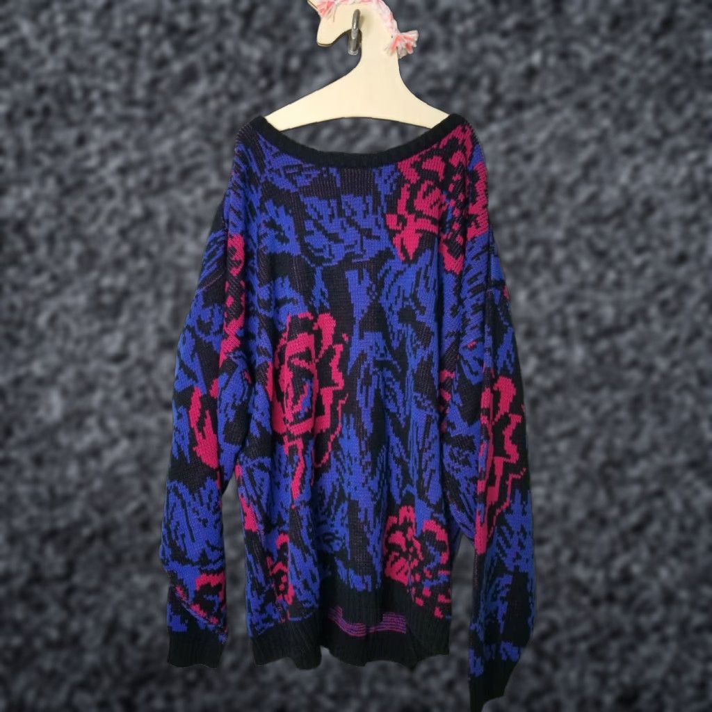 Vintage VINTAGE 80s 90s Jamie Scott Womens L Geometric Knit Pullover Sweater Black Size L / US 10 / IT 46 - 1 Thumbnail