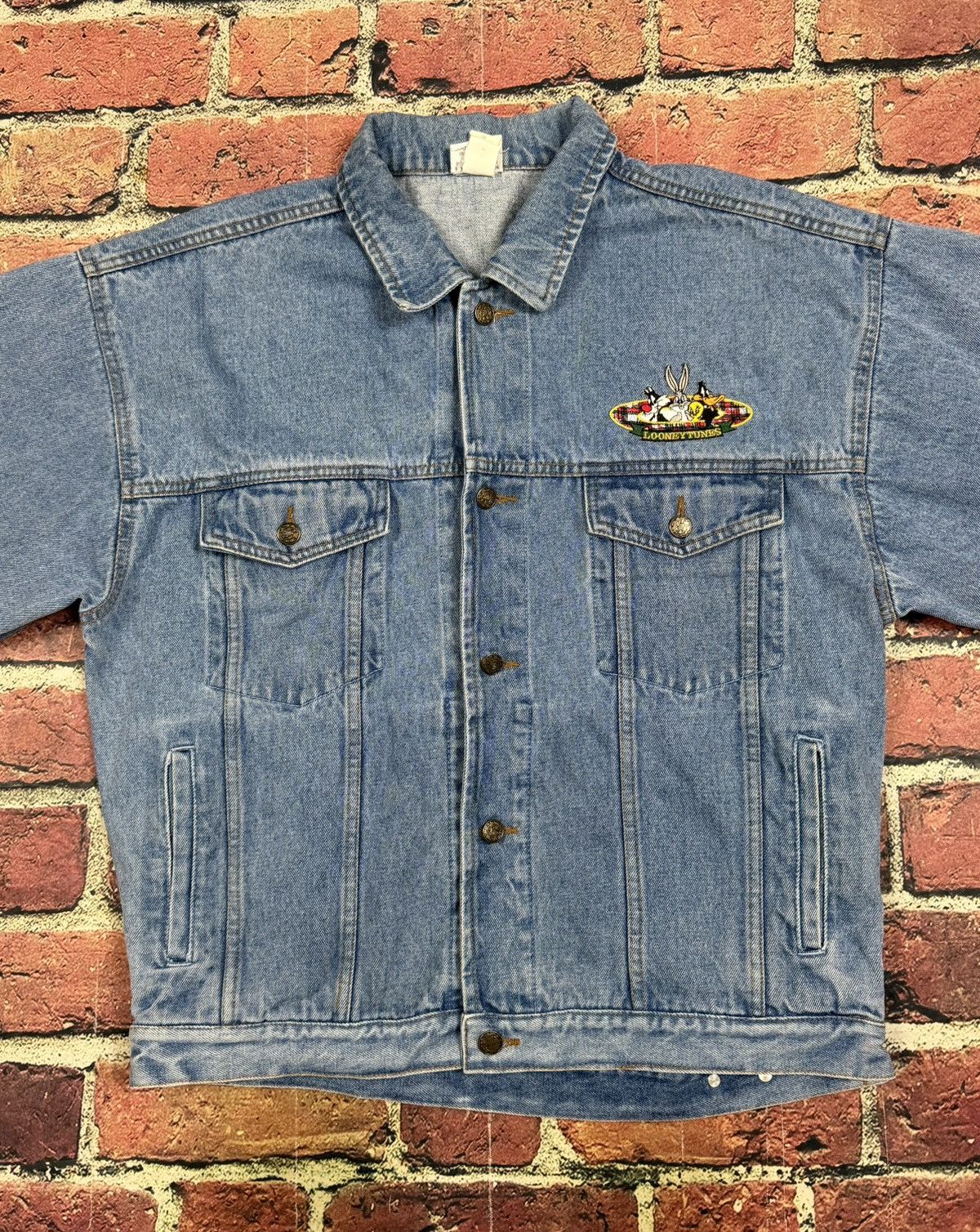 Warner Bros Vintage Looney Tunes Blue Denim Trucker Jacket Tweety Bugs Size US M / EU 48-50 / 2 - 4 Thumbnail