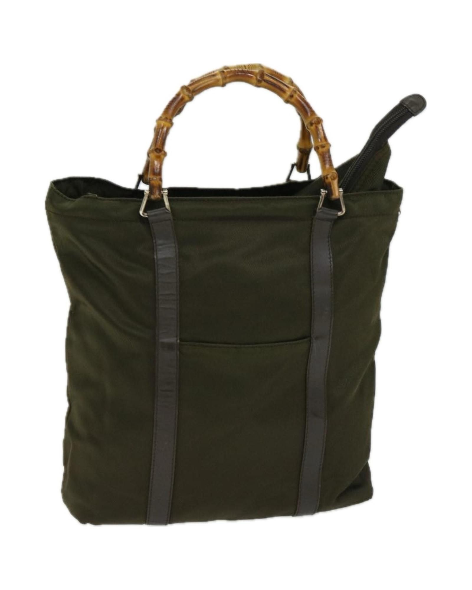image of Gucci Khaki Nylon Handbag With Bamboo Detailing, Women's